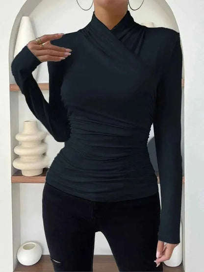 Lara - Damenbluse Langarm Wickel Look