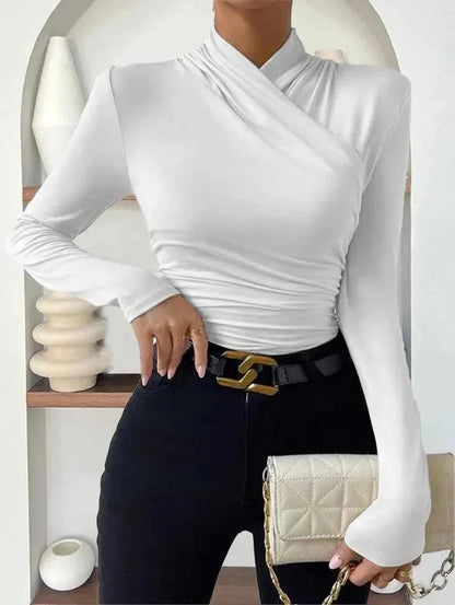 Lara - Damenbluse Langarm Wickel Look