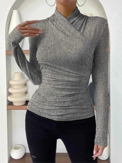 Lara - Damenbluse Langarm Wickel Look