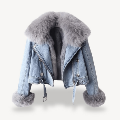 Stylische Damenjacke | Kunstpelzgefütterte Jeansjacke Frauen