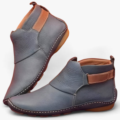 Elegante Stiefeletten Leder Schuhe Runder Zehen Komfort - IdealeKleiden