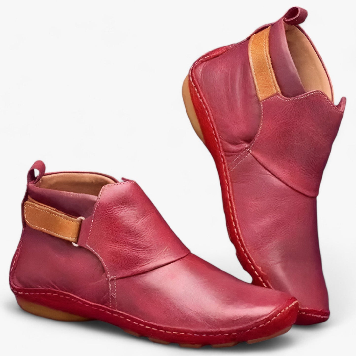 Elegante Stiefeletten Leder Schuhe Runder Zehen Komfort