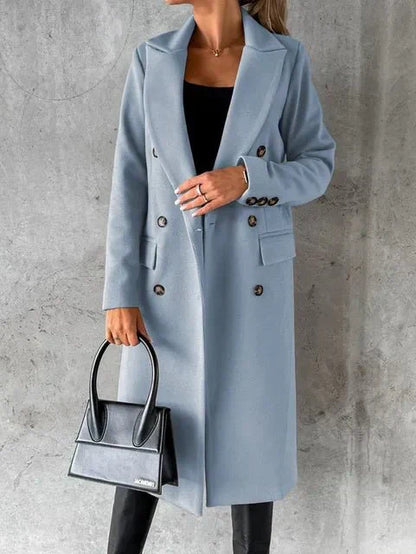 Damen Mantel Doppelreihig Elegent Lang