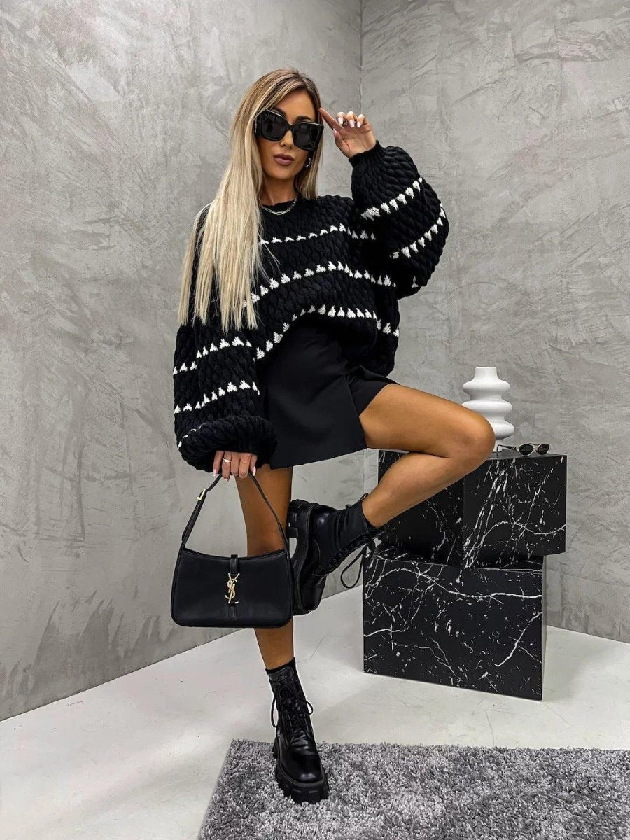Grobstrick Pullover Rautenmuster Oversize - IdealeKleiden