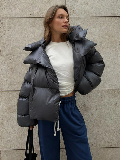Stilvolle Pufferjacke Damen Warm Kapuze