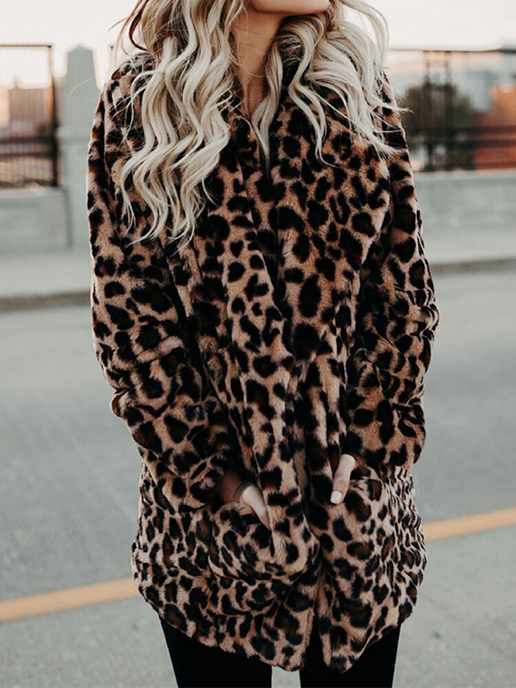 Stylisher Damen Wintermantel Leopardenmuster - IdealeKleiden