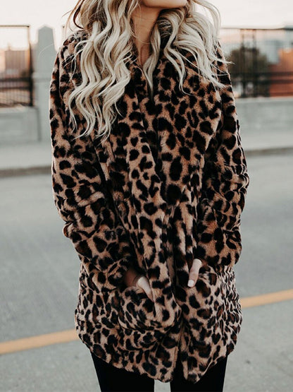 Stylisher Damen Wintermantel Leopardenmuster - IdealeKleiden