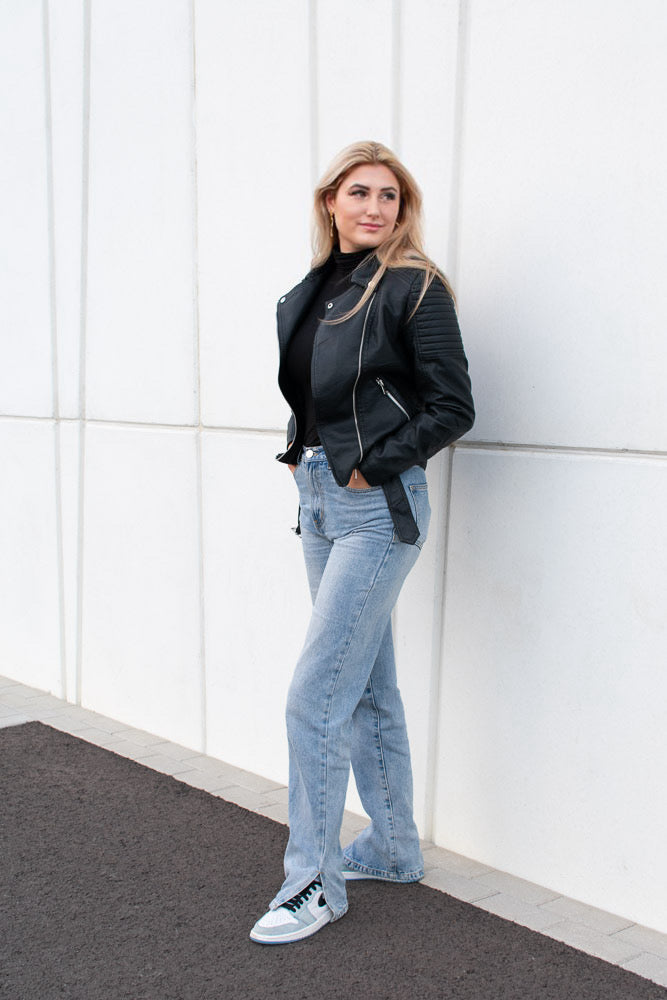 Elegante Lederjacke Damen Bikerstyle - IdealeKleiden