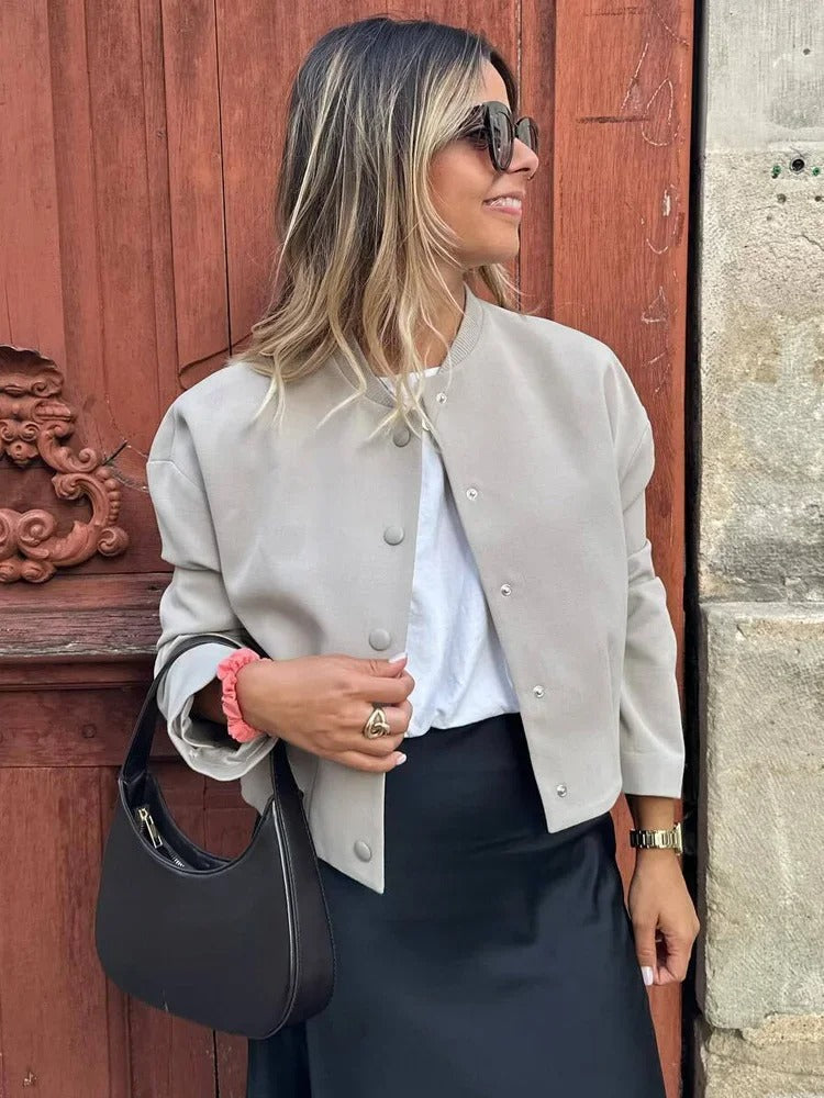 Leichte Sommerjacke Damen - Lässige Bomberjacke Mit Stehkragen - IdealeKleiden