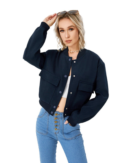 Moderne Damen-Bomberjacke Mit Knöpfen
