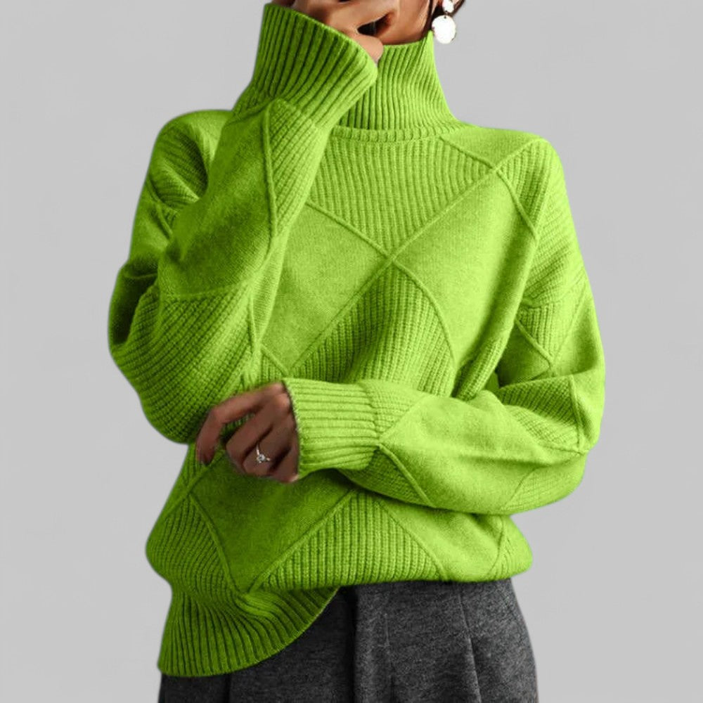 Damen Oversized Pullover Winter Muster Rollkragen