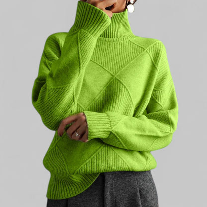 Damen Oversized Pullover Winter Muster Rollkragen