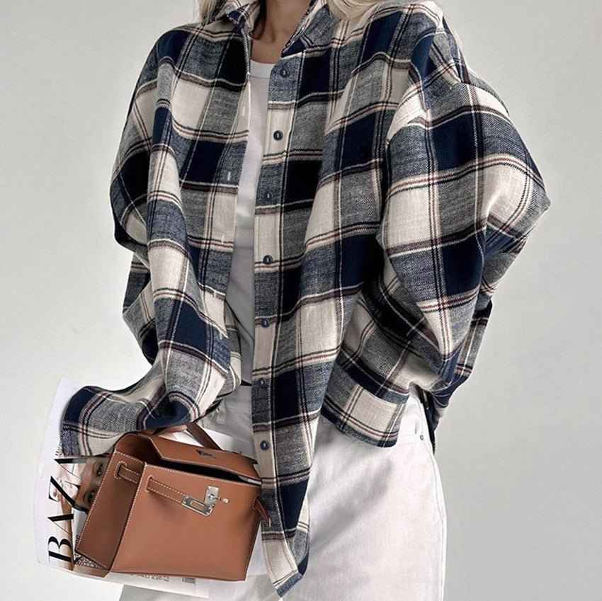 Baumwollhemd Oversized Kariert Frauen