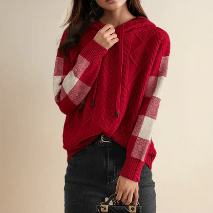 Große Strickhoodie Damen Oversize Zopf Muster