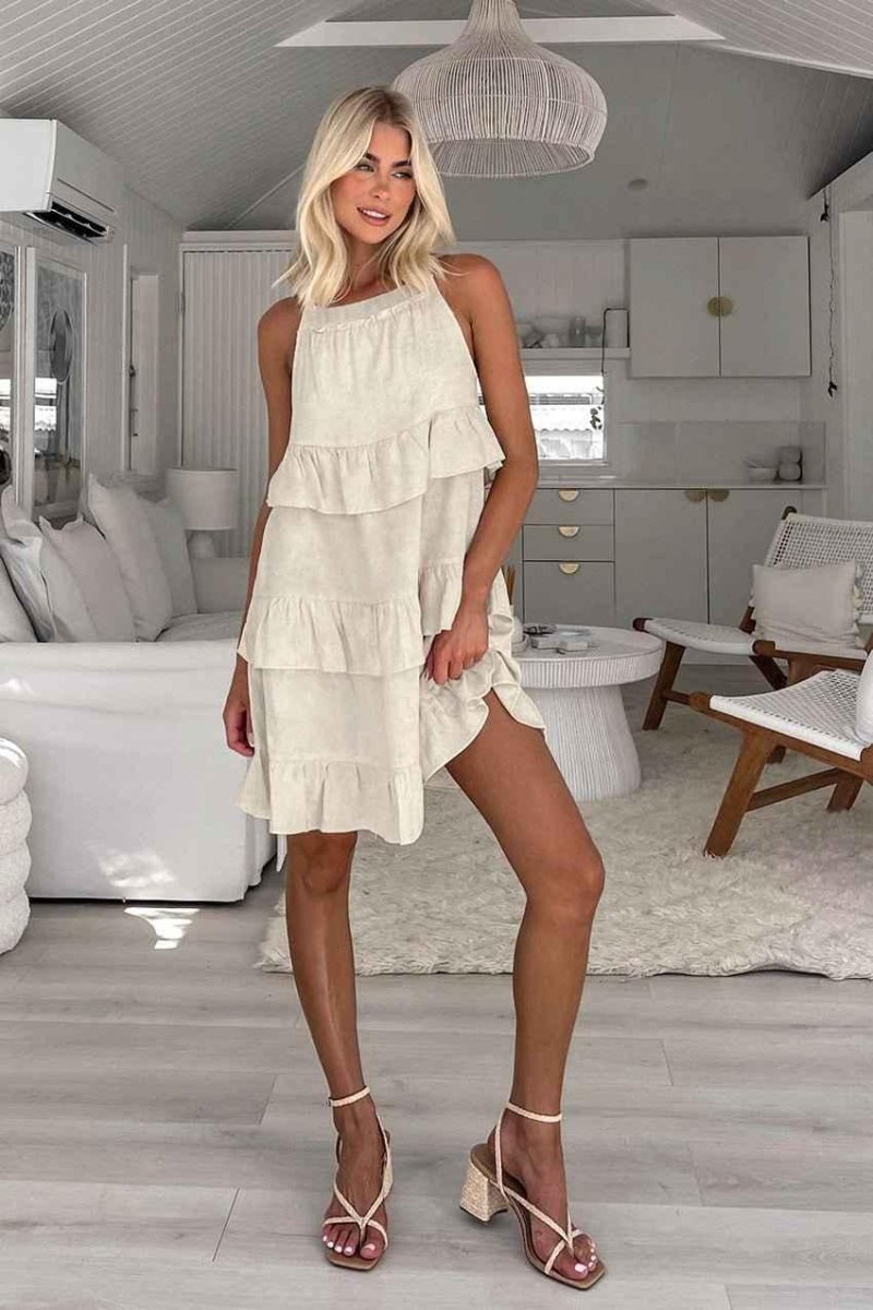 Elegantes Baumwollkleid Naturweiß A-Linie