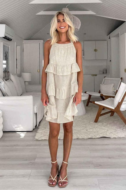 Elegantes Baumwollkleid Naturweiß A-Linie - IdealeKleiden