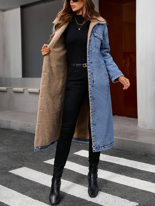 Weiche Jeansjacke Blau Gepolstert - IdealeKleiden