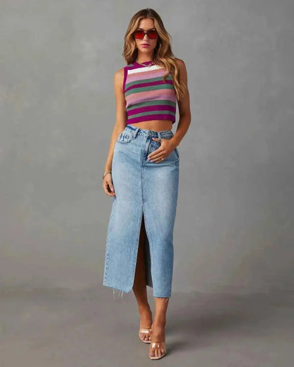 Moderner Damen Jeansrock Hochwerder mit Schlitz