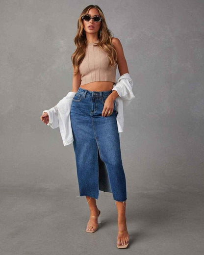 Moderner Damen Jeansrock Hochwerder mit Schlitz