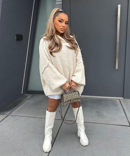 Großer Strickpullover Oversized Ballonärmel - IdealeKleiden