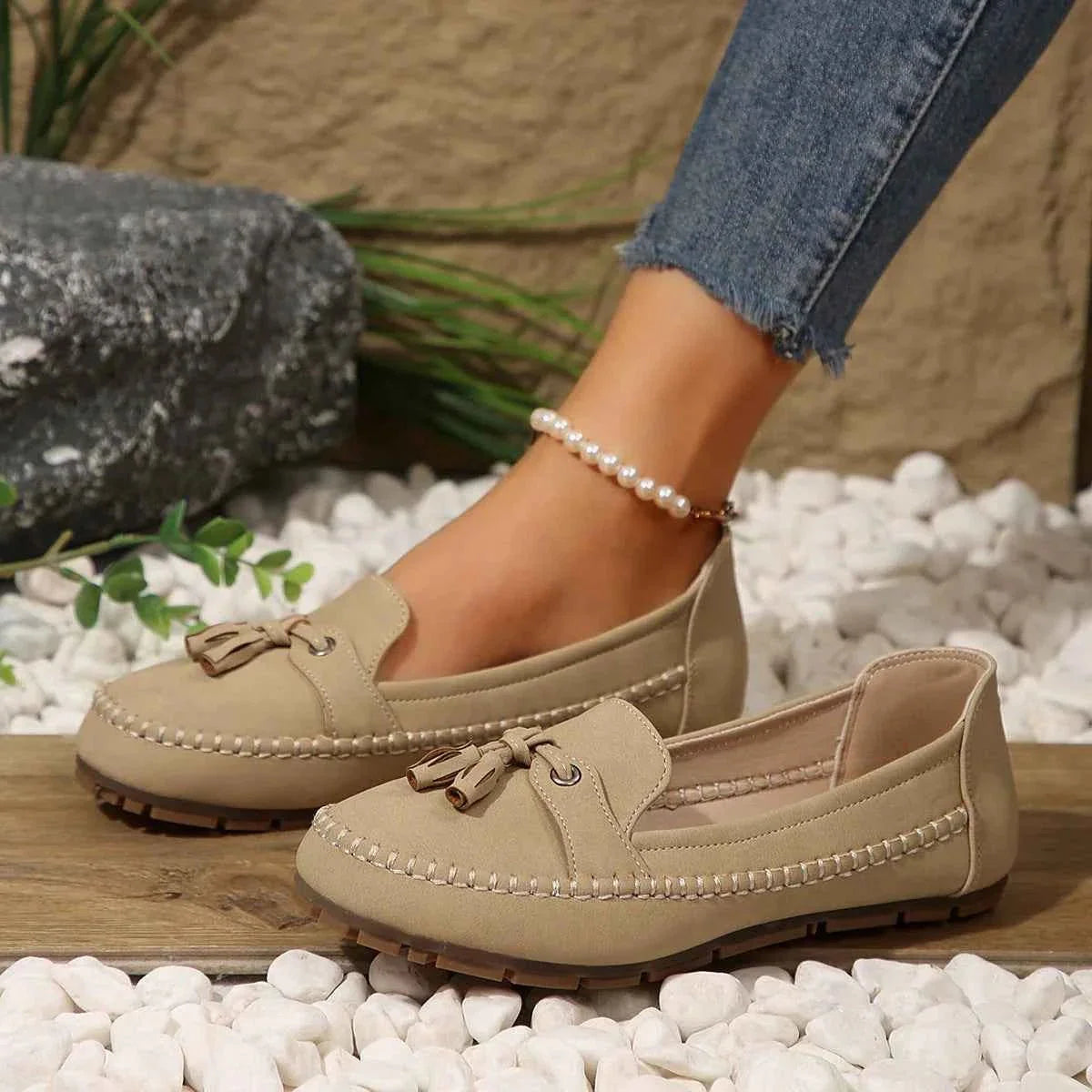 Damen Loafers Elegantes Design Schleife