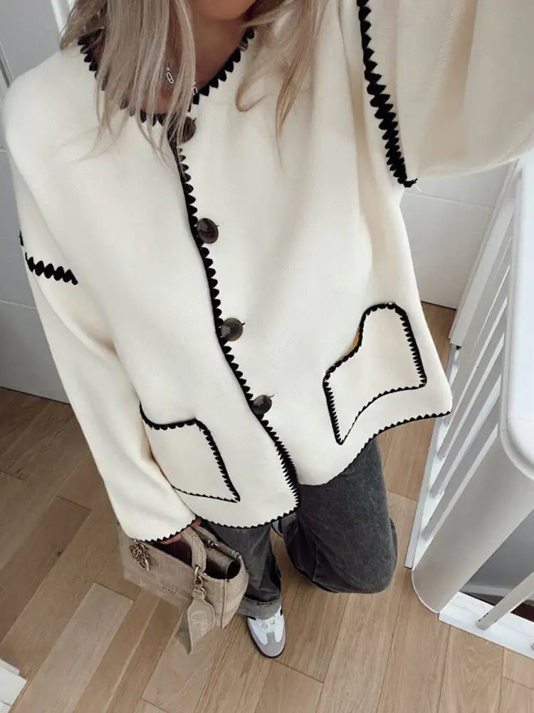 Herbst Cardigan Damen Kontrast Knöpfe