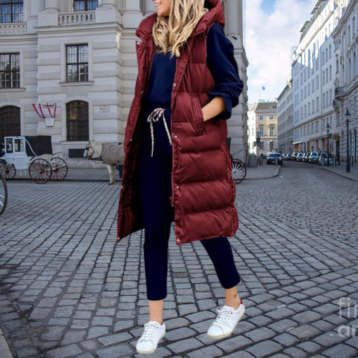 Lang Gepolsterte Steppjacke Mit Kapuze Und Taschen