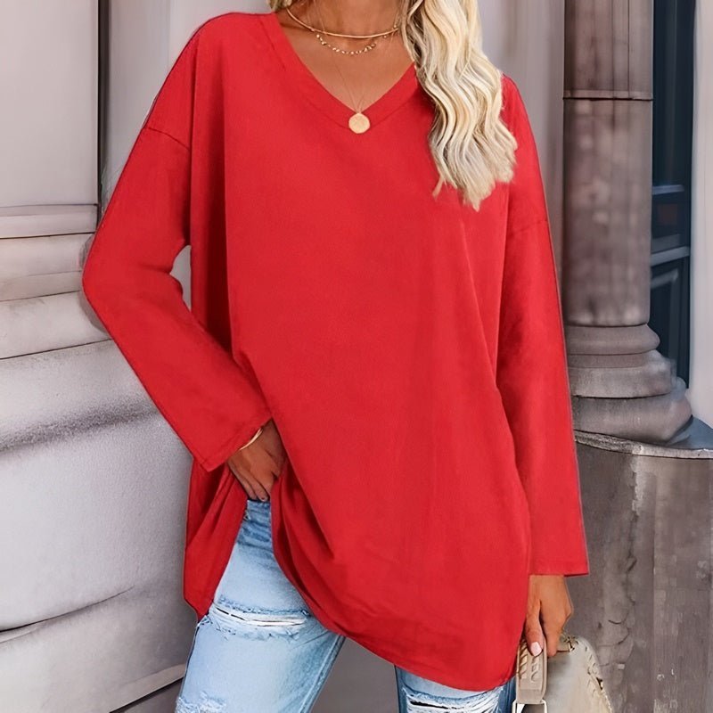 Elegantes Damen Top Langarm V-Ausschnitt