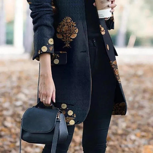 Eleganter Damen Blazer Lang Vintage Style - IdealeKleiden