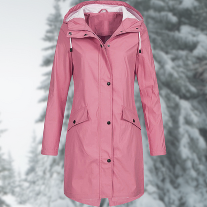 Damen Regenmantel Lang Wasserdicht Elegant