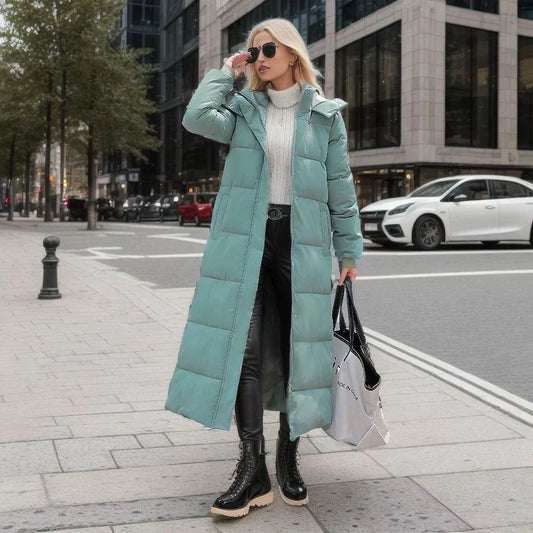 Langer Damen Wintermantel Elegant Schwarz - IdealeKleiden