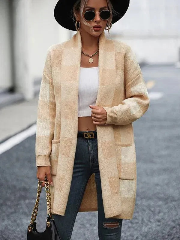 Modische Strickjacke Karomuster Frauenpullover