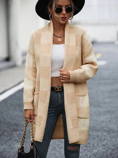 Modische Strickjacke Karomuster Frauenpullover