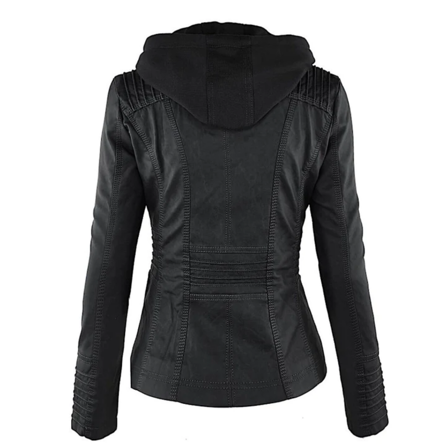 Elegante Damen Lederjacke Kapuze Style - IdealeKleiden
