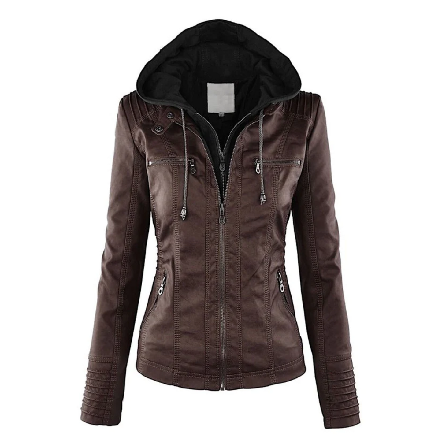 Elegante Damen Lederjacke Kapuze Style