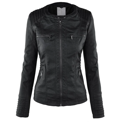 Elegante Damen Lederjacke Kapuze Style