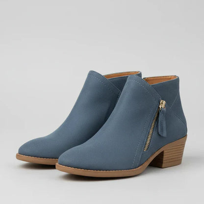 Damen Ankle Boots Niedriger Absatz Reißverschluss