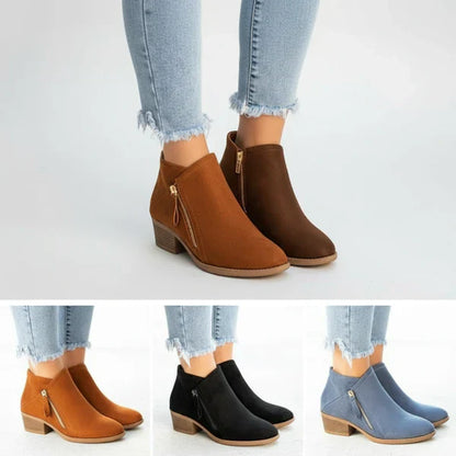 Damen Ankle Boots Niedriger Absatz Reißverschluss - IdealeKleiden