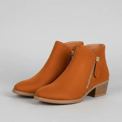 Damen Ankle Boots Niedriger Absatz Reißverschluss