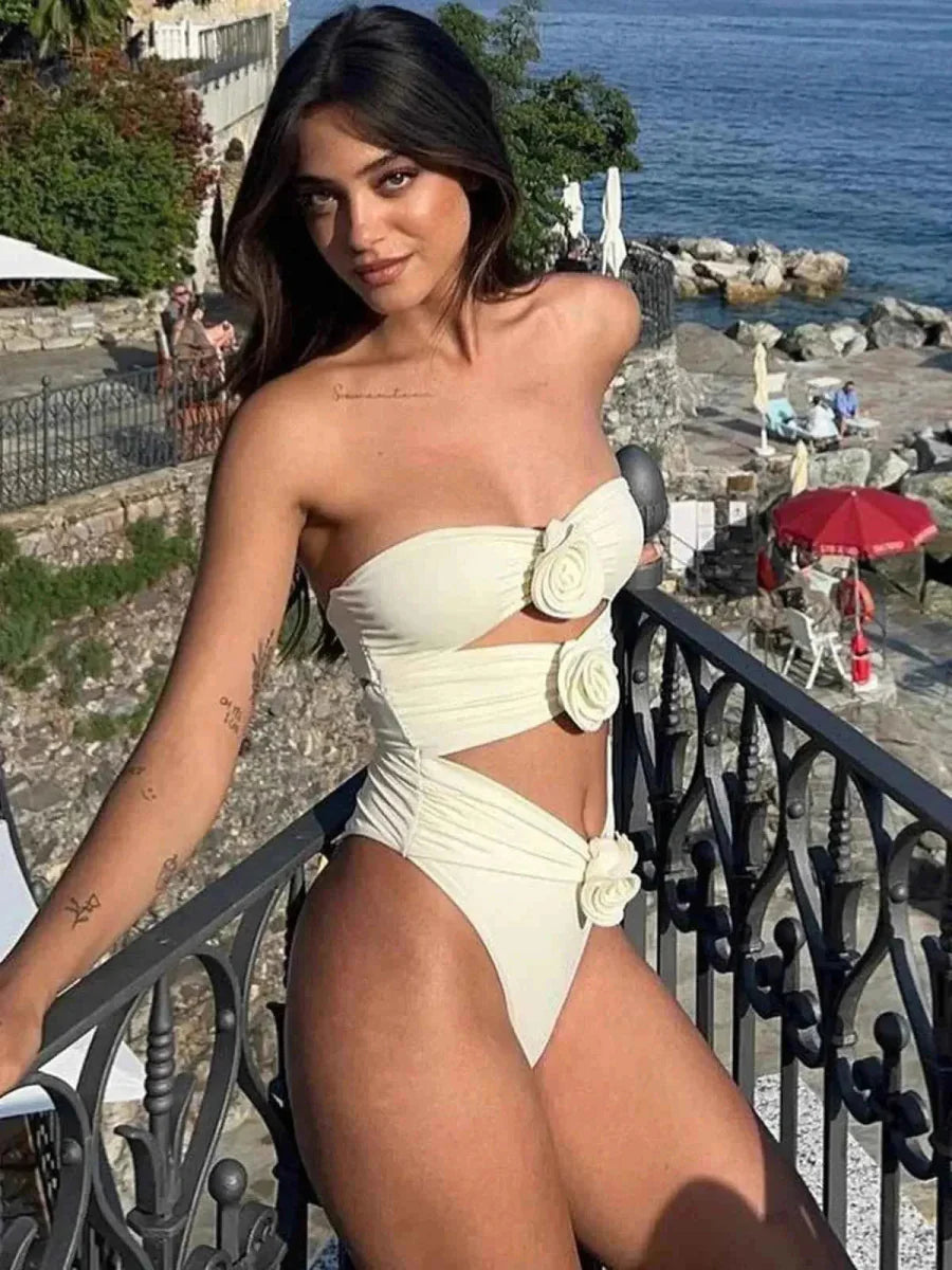 Luna - Femininer Monokini Blumenmuster Bandeau-Style