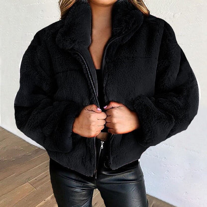 Luxus Kunstpelz Mantel Damen Winterjacke Elegant
