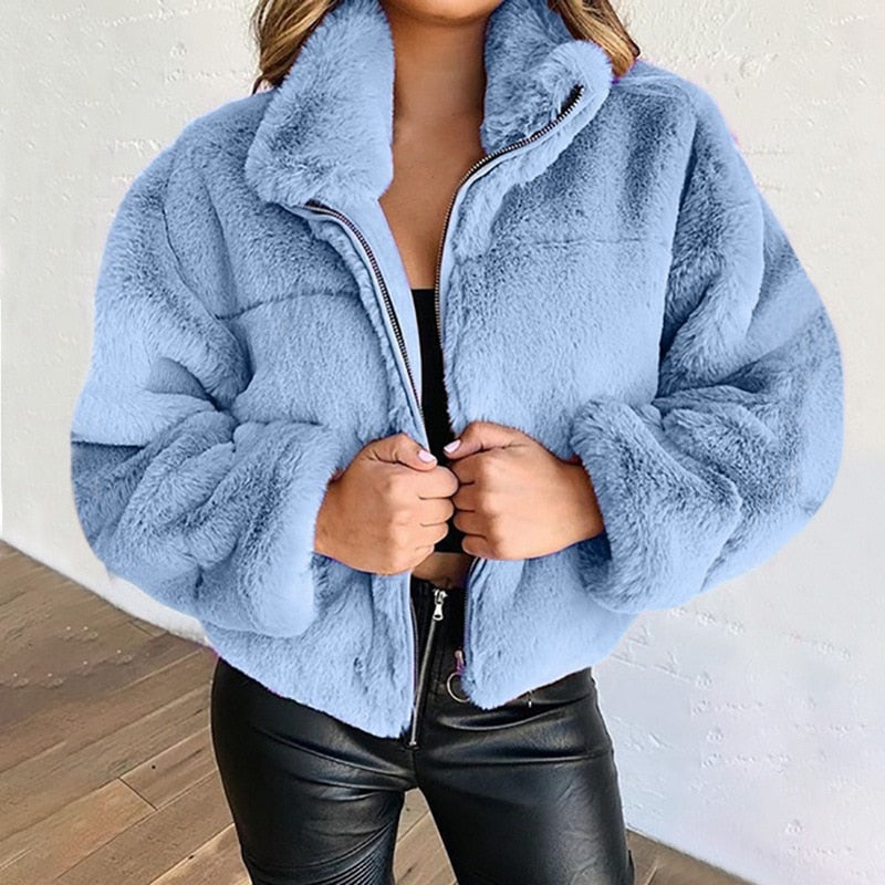 Luxus Kunstpelz Mantel Damen Winterjacke Elegant - IdealeKleiden
