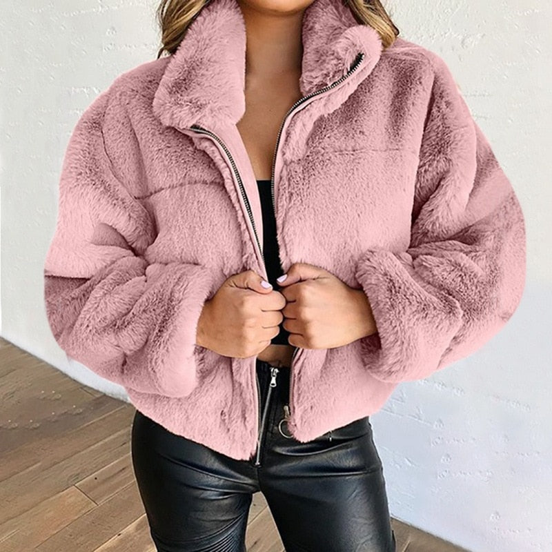 Luxus Kunstpelz Mantel Damen Winterjacke Elegant