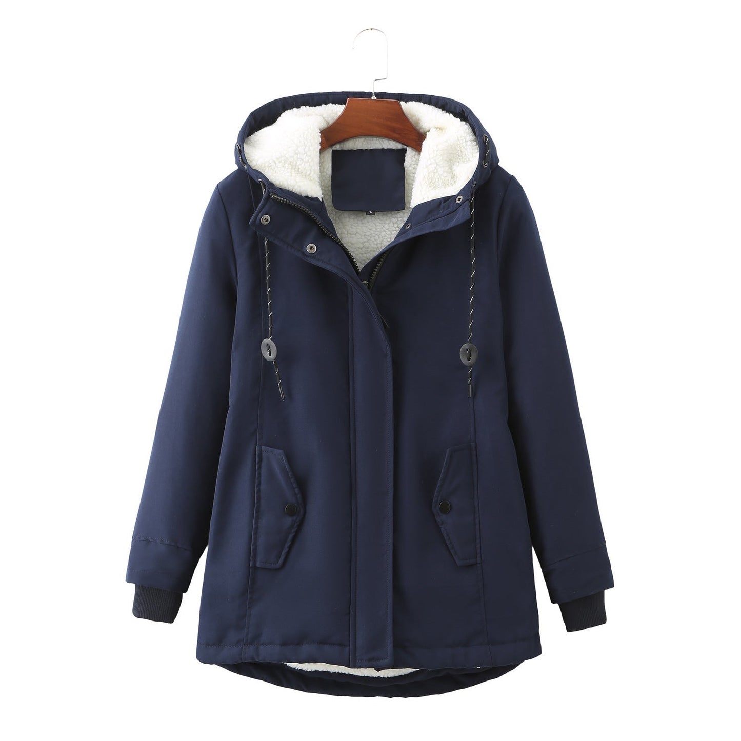 Luxus Damen Wintermantel Elegent Schwarz