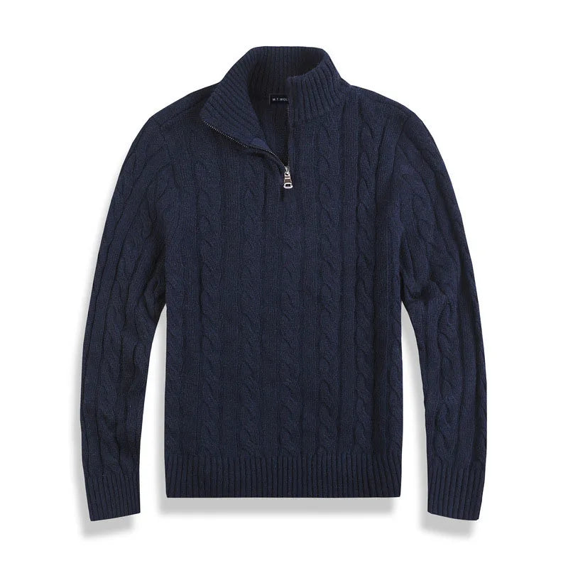 Herren Pullover Strick Zopfmuster Halbzipper