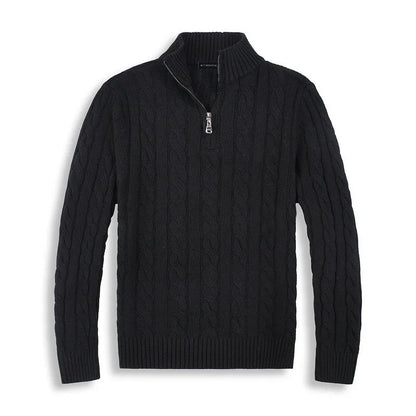 Herren Pullover Strick Zopfmuster Halbzipper