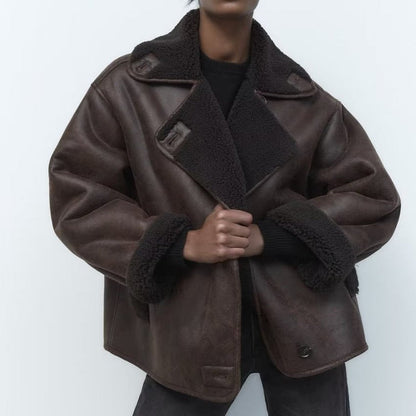 Große Lammfell Aviator Jacke Übergröße Klassisch
