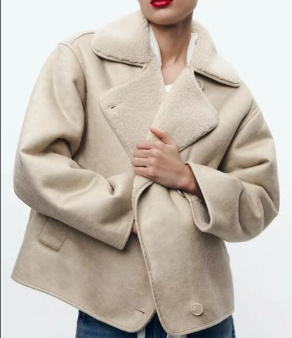 Große Lammfell Aviator Jacke Übergröße Klassisch