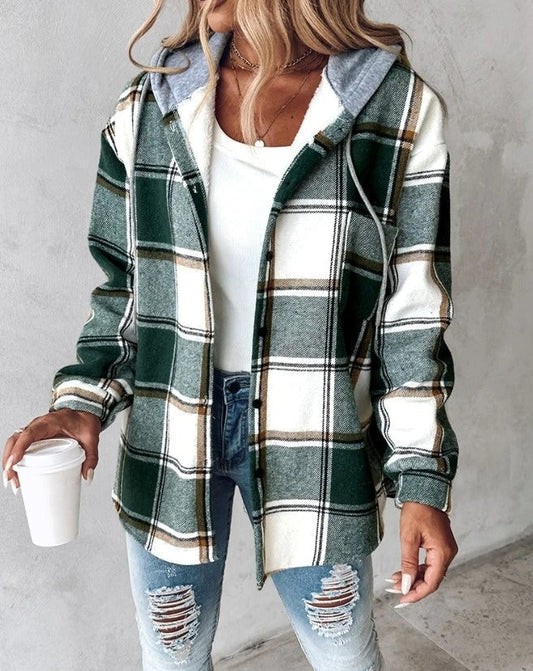 Damen Winterjacke Karo Lang Mantel - IdealeKleiden