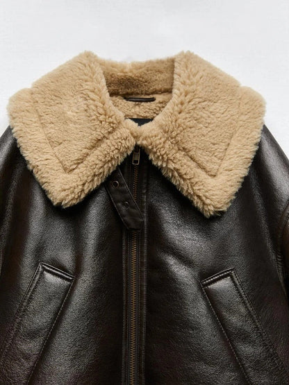 Wärmende Lederjacke Damen Elegant - IdealeKleiden